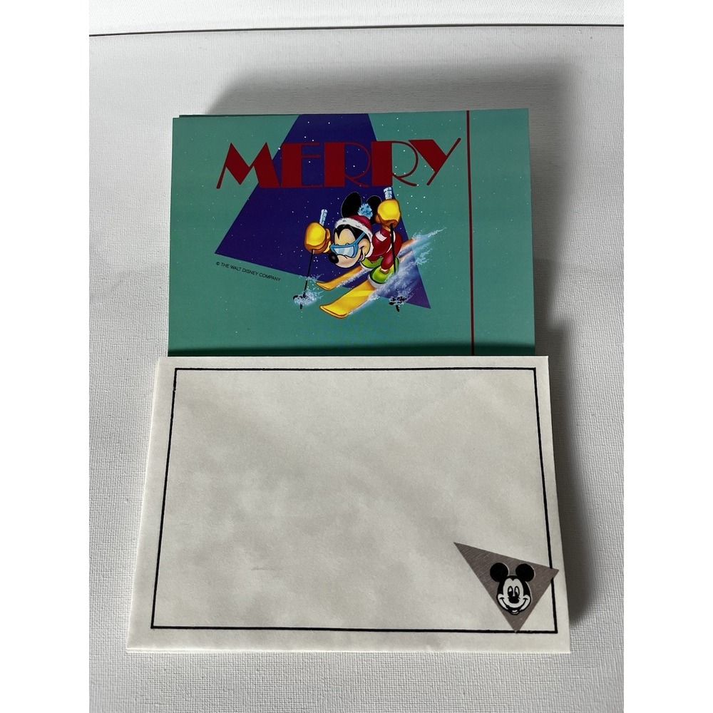 Rare Vintage Mickey Mouse Skiing "Merry" Christmas Cards NOS - Set of 13 - Picture 7 of 11